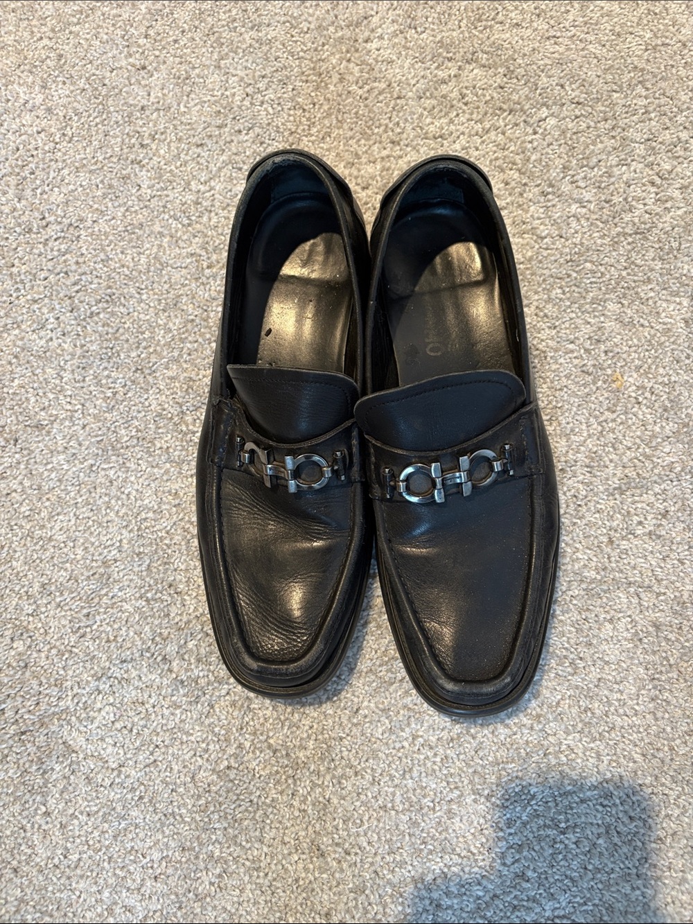 Salvatore Ferragamo Black Leather Bit-Detail Slip-On Loafers